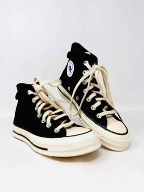 Converse Size 5 Black/Cream Lace-Up Canvas/Leather Shoes Sneakers